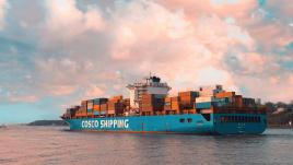 Container ship in water.