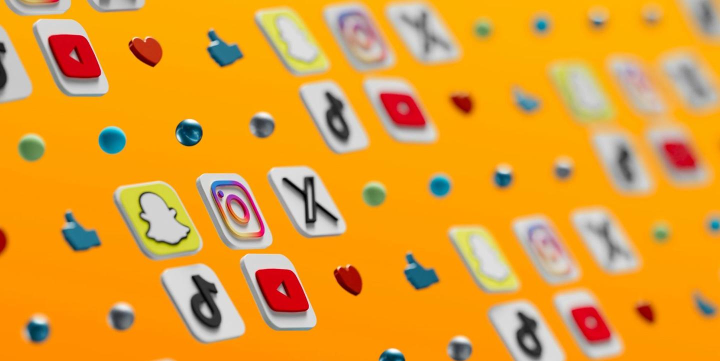 Several logos of social media companies, including X, TikTok, Youtube, Instagram and Snapchat