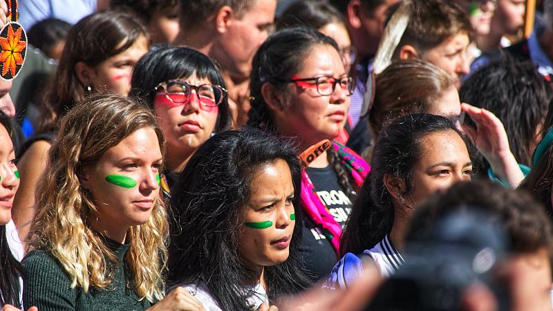 Women at a climate march in Montreal