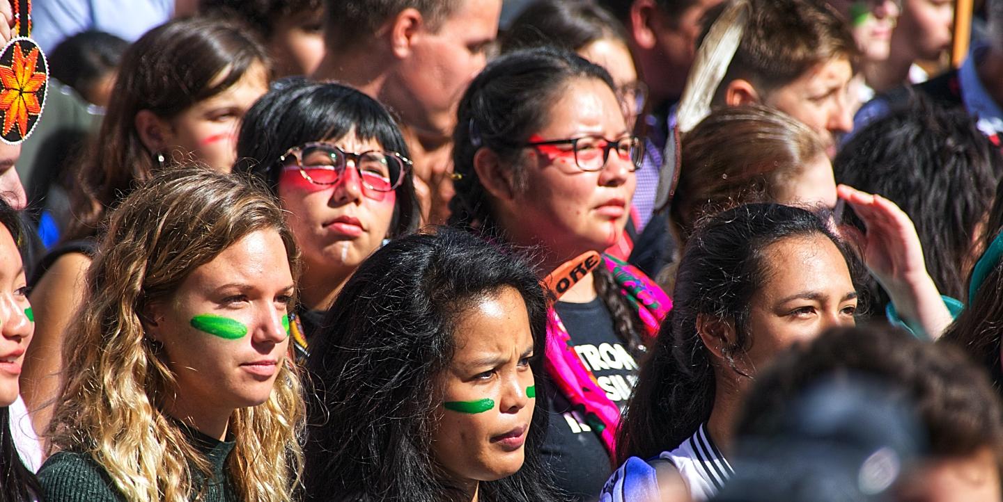 Women at a climate march in Montreal