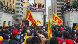 Crowd waving Sri Lanka flags
