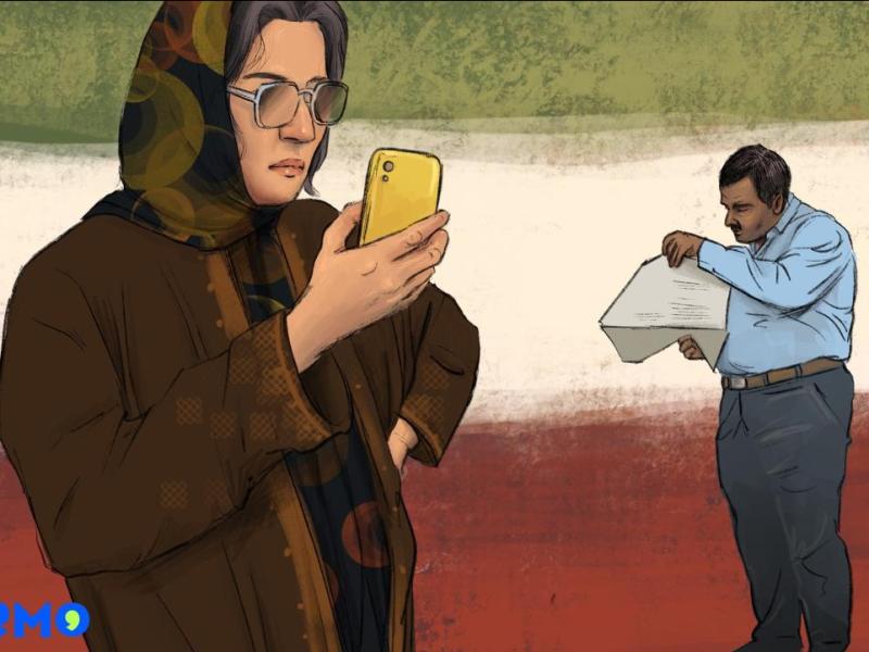 Woman on phone beside man reading a newspaper