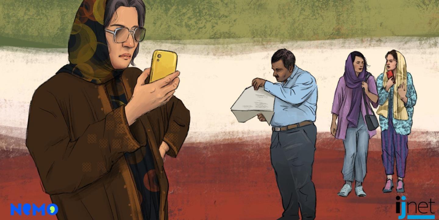 Woman on phone beside man reading a newspaper