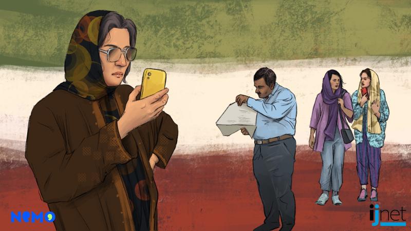 Woman on phone beside man reading a newspaper