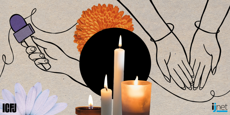 Candles and open hands in front of a microphone